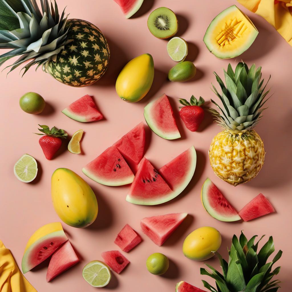 Items needed to answer the question, How do I jazz up my Flamingo Fruit Salad. Items include:  Watermelon  Strawberries  Mangoes  Pineapple