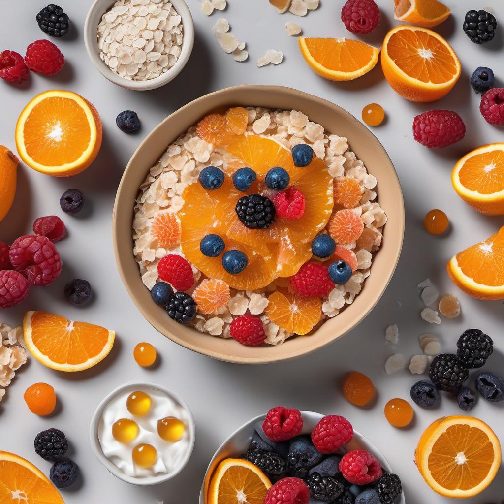 Items needed to answer the question, How do I prepare a fruity tentacle feast. Items include:  Orange Octopus Oatmeal  Orange food coloring  Colorful candies (gummy worms or licorice strings)  Mixed berries or an assortment of fruits  Coconut flakes