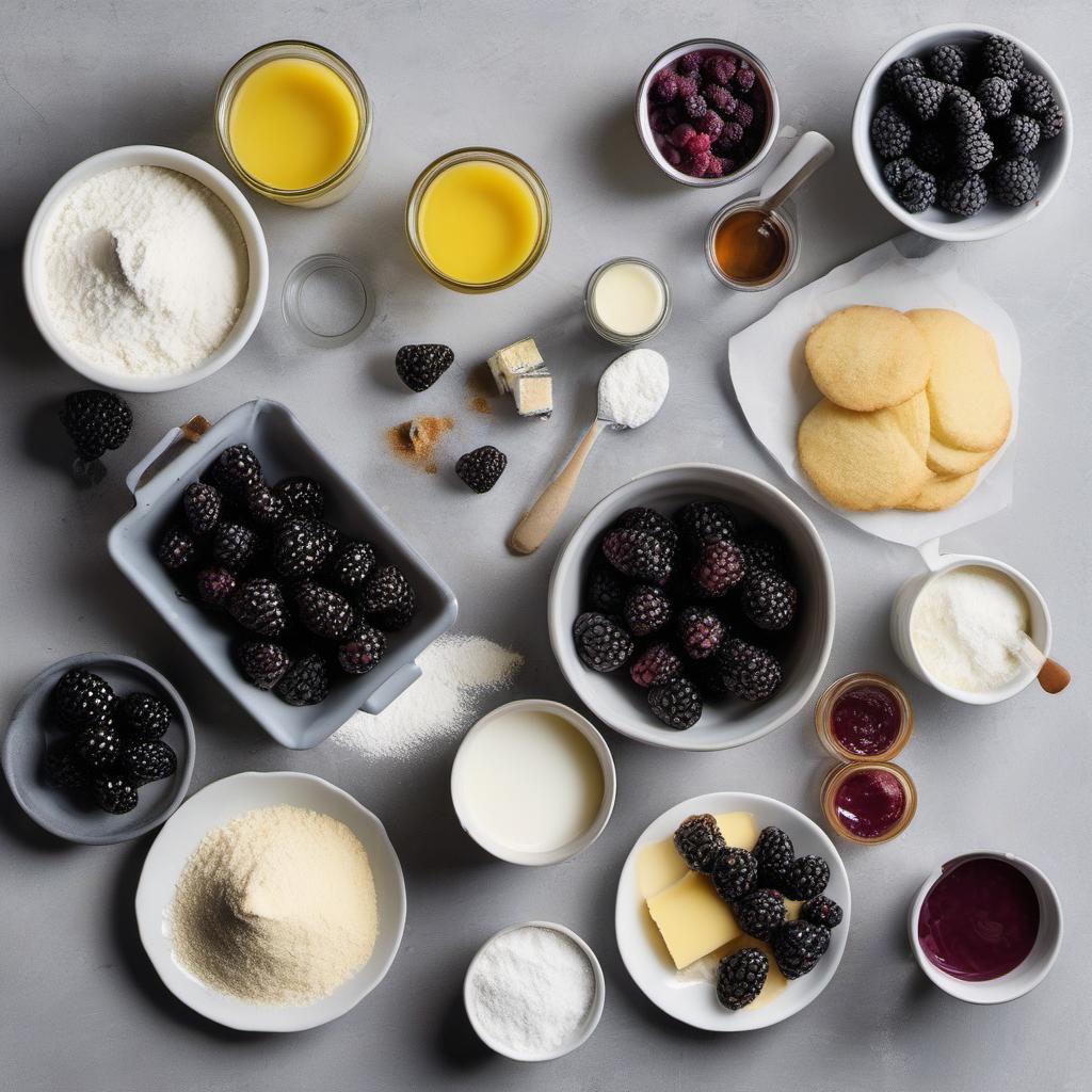 Items needed to answer the question, How do I bake Blackberry Biscuits fit for the Caped Crusader. Items include:  all-purpose flour  granulated sugar  baking powder  salt  unsalted butter  milk  fresh blackberries
