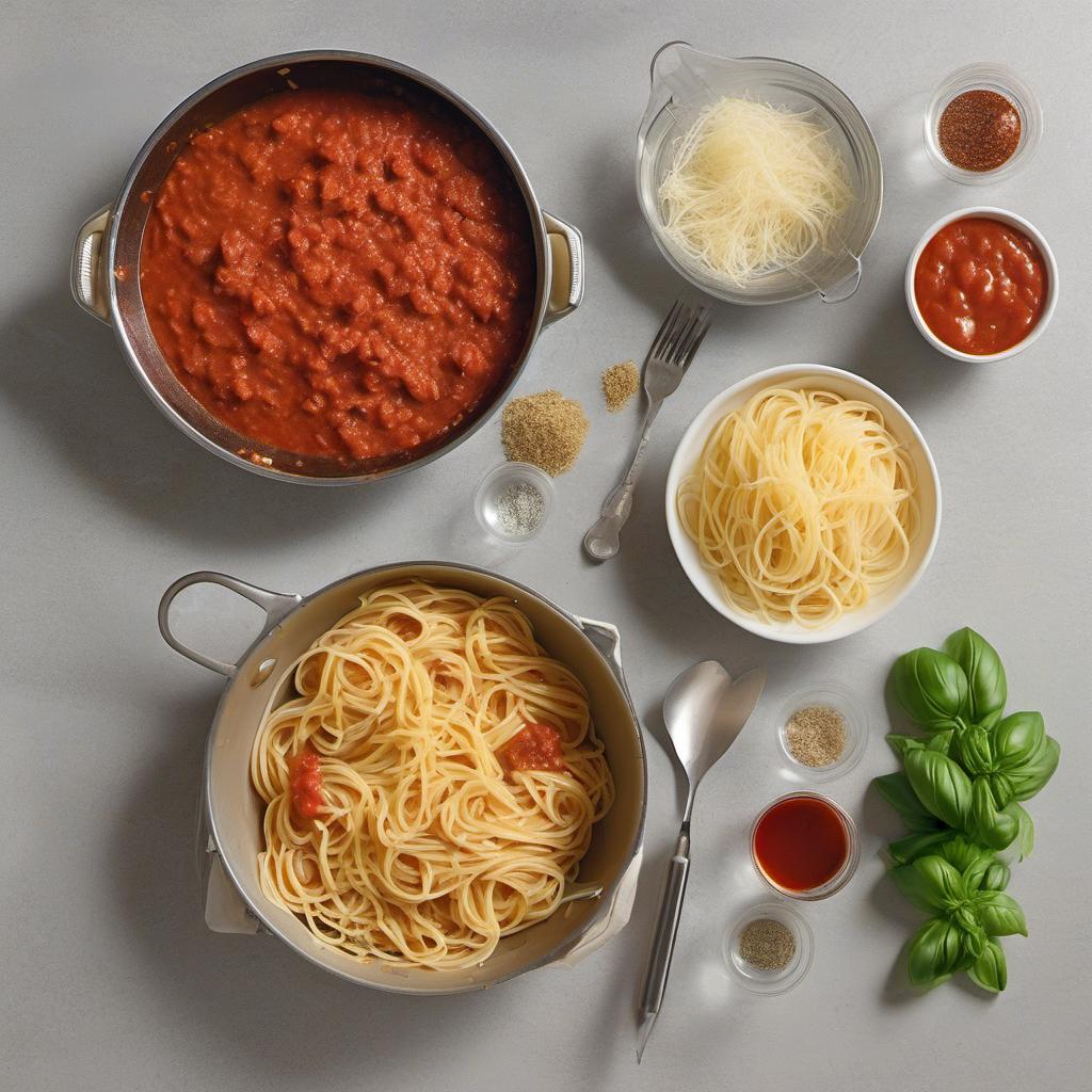Items needed to answer the question, How do I impress guests with Spiderman Spaghetti. Items include:  spaghetti  olive oil  minced garlic  tomato sauce  diced tomatoes  Italian seasoning  hot sauce  grated Parmesan cheese  fresh basil leaves