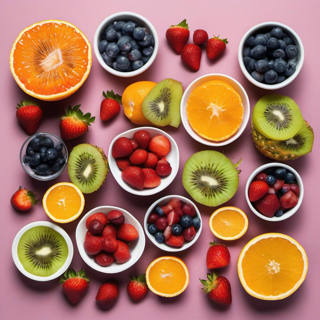 Items needed to answer the question, How do I create a Rainbow Fruit Salad. Items include:  strawberries  blueberries  kiwis  oranges  pineapples  grapes
