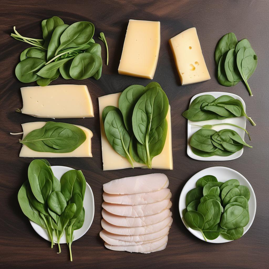 Items needed to answer the question, How do I make Turkey and Cheese Roll-ups fun for kids. Items include:  turkey slices  favorite cheese  baby spinach leaves