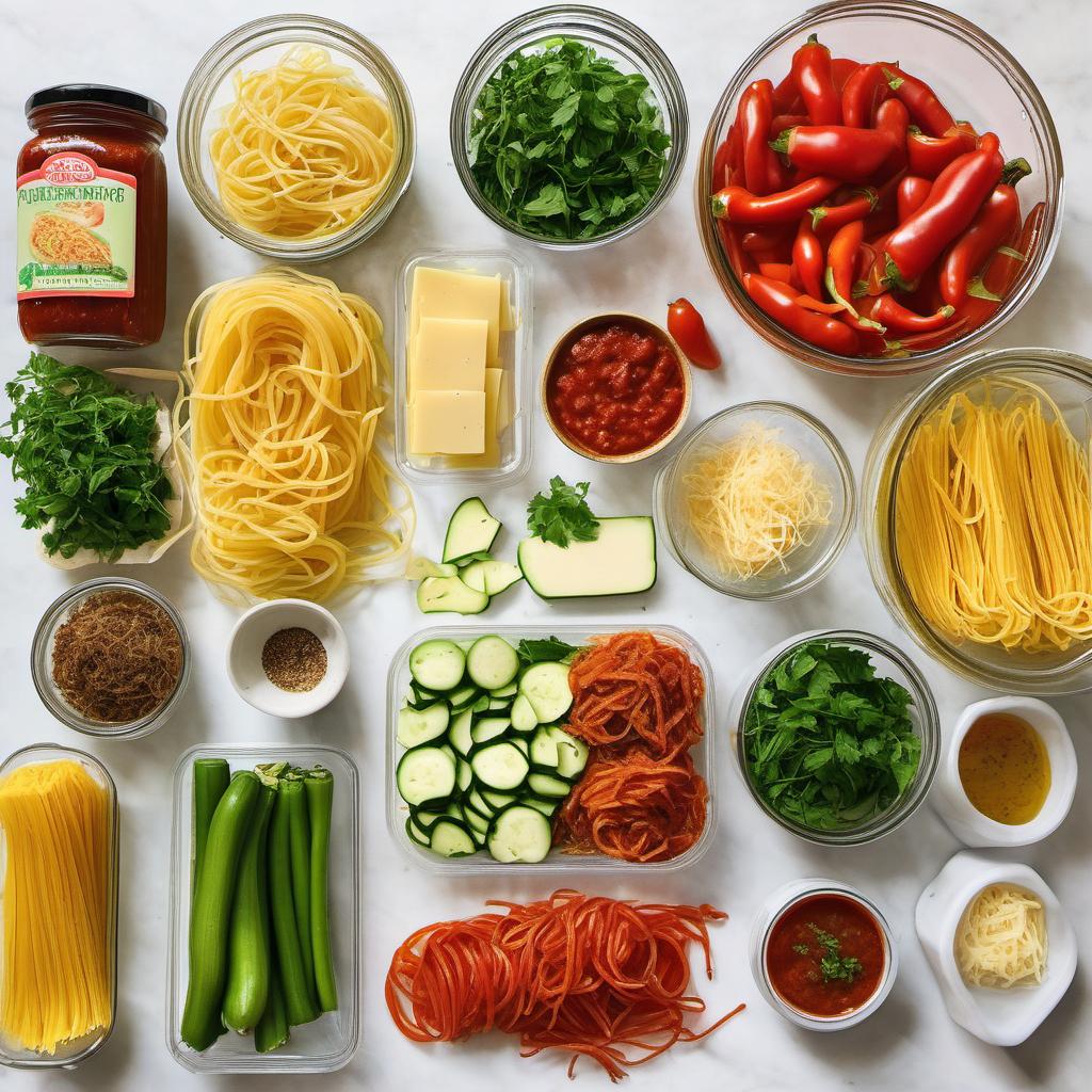 Items needed to answer the question, How do I add a twist to Spaghetti with Marinara Sauce. Items include:  Spaghetti  Marinara Sauce  Vegetables/meats of choice  Red pepper flakes  Cheese of choice  Fresh herbs (e.g., basil, parsley)  Pasta alternatives (e.g., zucchini noodles, spaghetti squash)