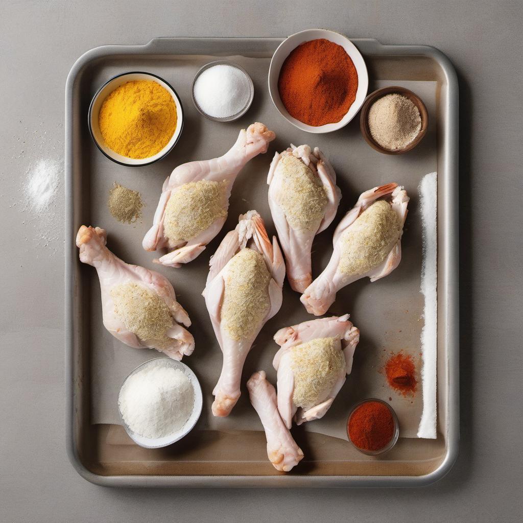 Items needed to answer the question, How do I make crispy baked chicken drumsticks. Items include:  Chicken drumsticks  Salt  Pepper  Garlic powder  Paprika  Cayenne  Flour