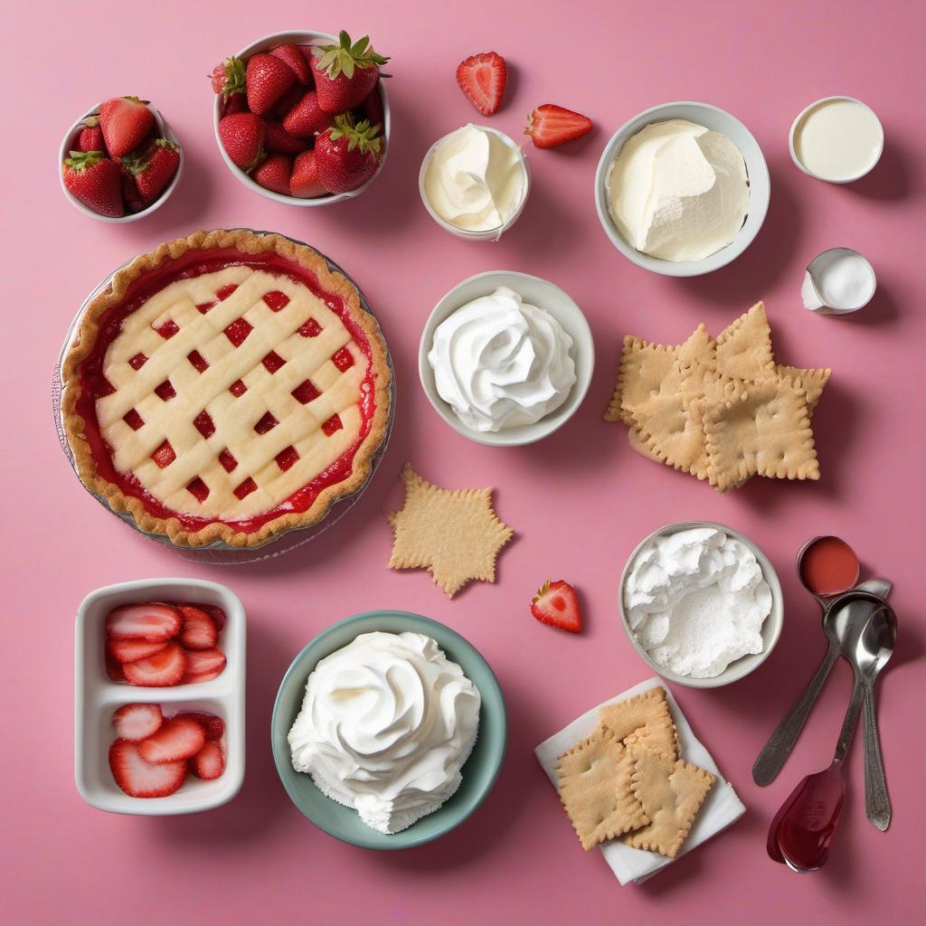 Items needed to answer the question, How do I create Strawberry Jello with Whipped Cream Pie. Items include:  Strawberry Jello mix  Hot water  Pie crust  Whipped cream  Graham crackers  Butter  Sugar  Heavy cream  Vanilla extract  Powdered sugar