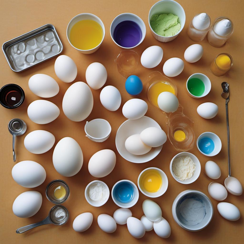 Items needed to answer the question, How do I create colorful dyed Easter eggs. Items include:  Hard-boiled eggs  Food coloring or liquid dye  Vinegar  Disposable cups or bowls  Hot water  A spoon or tongs  Paper towels or a rack for drying  Optional: stickers, wax crayons, or rubber bands