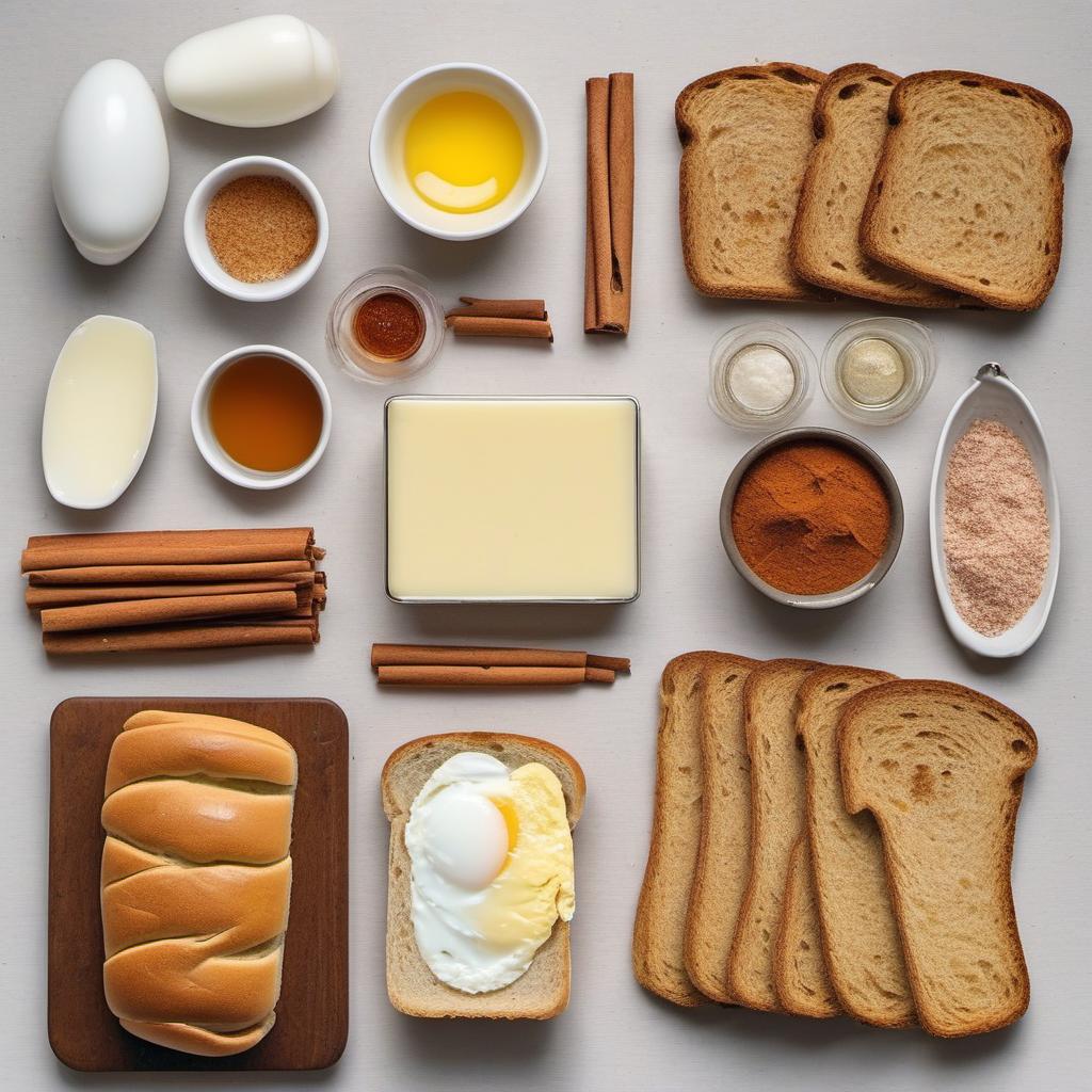 Items needed to answer the question, How do I make French Toast sticks. Items include:  Bread  Eggs  Milk  Vanilla Extract  Cinnamon  Salt  Butter  Vegetable Oil