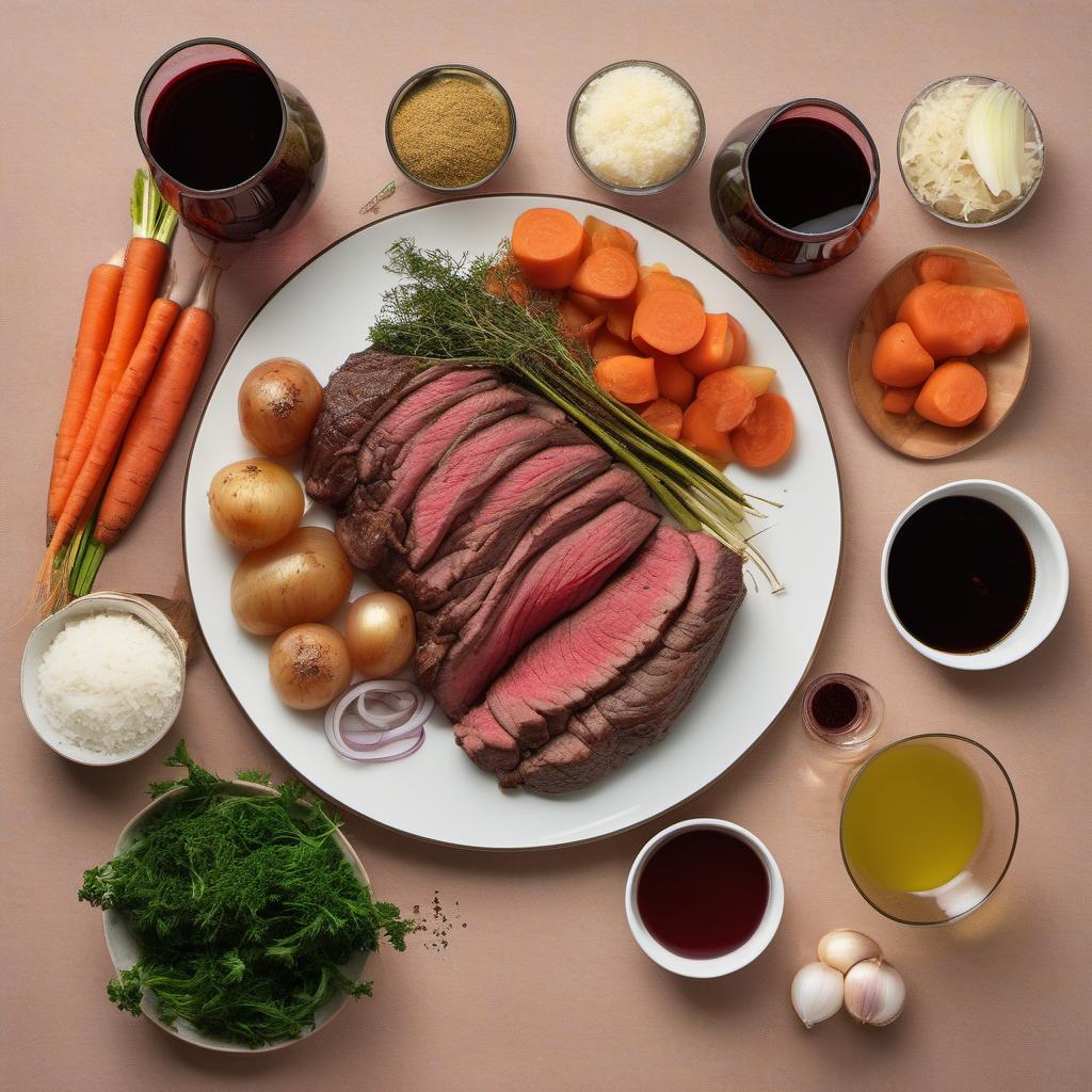 Items needed to answer the question, How do I make Classic Beef Stew. Items include:  Beef chuck roast  Vegetable oil  Onion  Garlic cloves  Carrots  Potatoes  Celery stalks  Beef broth  Red wine  Tomato paste  Dried thyme  Salt  Pepper