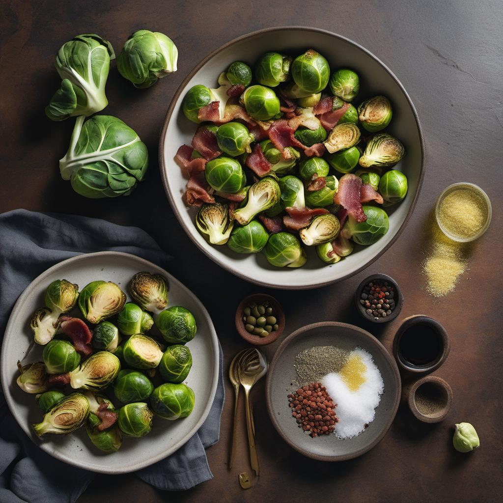 Items needed to answer the question, How do I make roasted Brussels sprouts with bacon. Items include:  Brussels sprouts  Bacon  Olive oil  Salt  Pepper  Optional seasonings  Fresh parsley (for garnish)