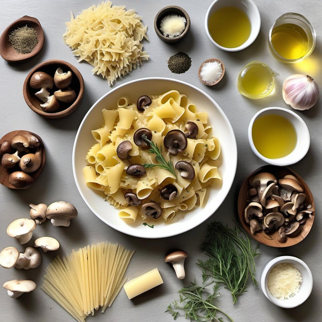 Items needed to answer the question, How do I make sautéed mushrooms pasta. Items include:  Pasta  Olive oil  Mushrooms  Garlic  White wine  Vegetable broth  Salt and pepper  Grated Parmesan cheese
