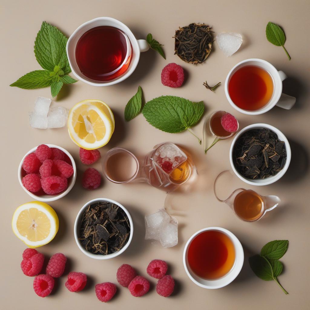 Items needed to answer the question, How do I make a Refreshing Raspberry Iced Tea. Items include:  Water  Black tea bags  Raspberries  Granulated sugar  Ice cubes  Fresh mint or lemon slices (for garnish)