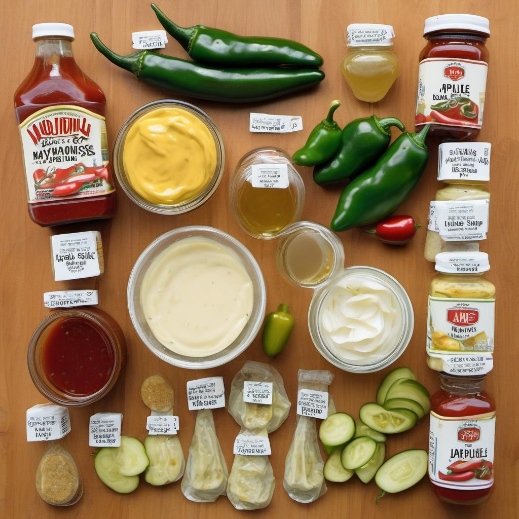 Items needed to answer the question, How do I create a variety of toppings for my Classic Grilled Burger. Items include:  mayonnaise  mustard  jalapeno peppers  pickled jalapeno slices  lime juice  onions  olive oil  balsamic vinegar  salt  ketchup  brown sugar  apple cider vinegar  Worcestershire sauce  smoked paprika  bacon strips  tomatoes  fresh basil leaves  garlic cloves  cheese slice