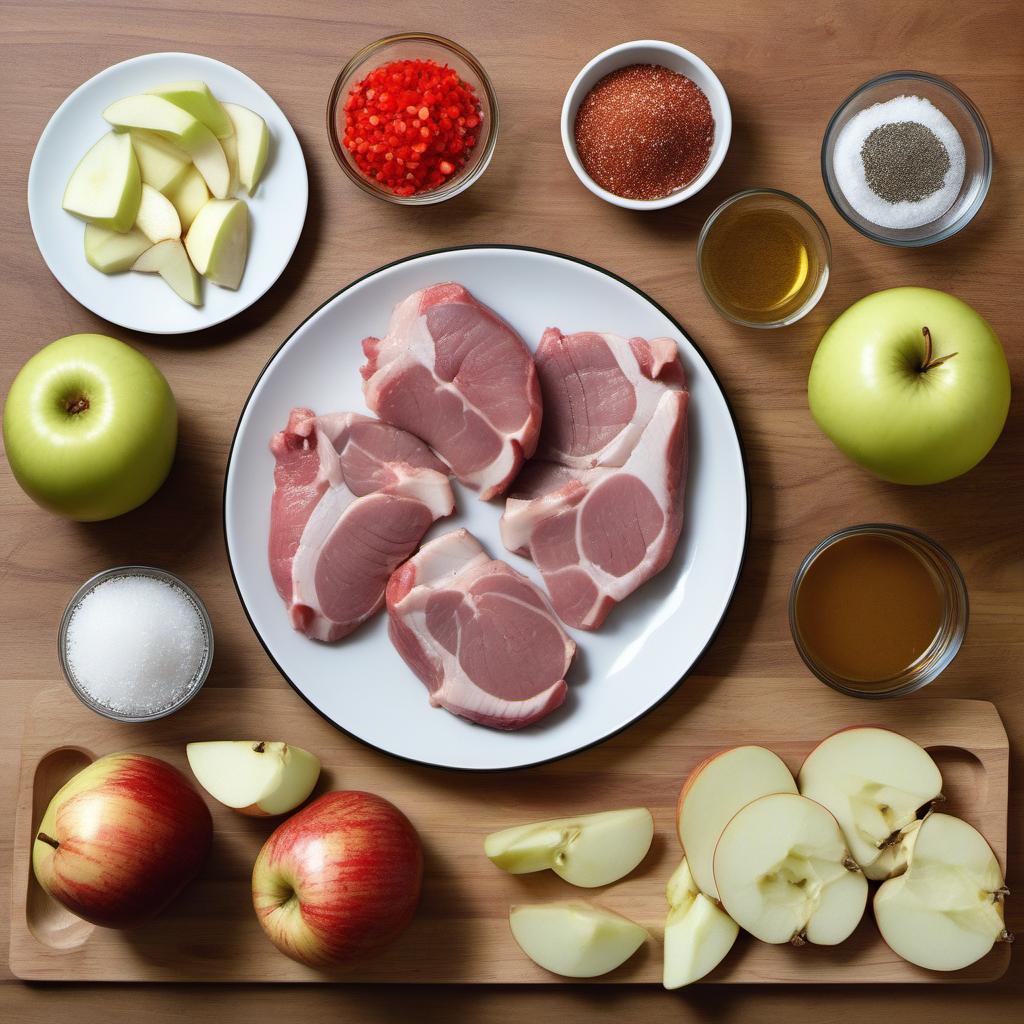 Items needed to answer the question, How do I grill pork chops with apple sauce. Items include:  Pork Chops  Salt  Pepper  Other Seasonings  2 Apples  1/4 cup Water  2 tablespoons Sugar  Pinch of Cinnamon