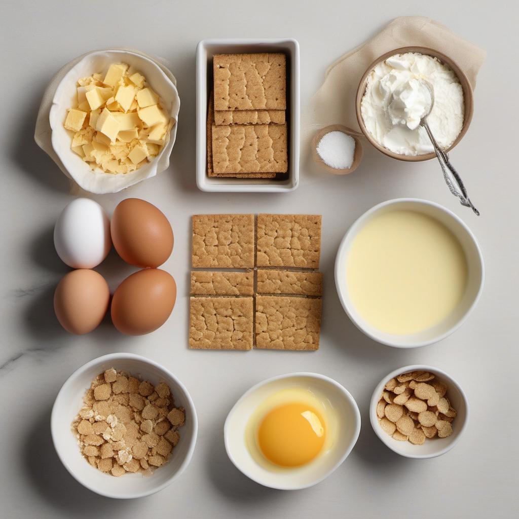 Items needed to answer the question, How do I make the perfect Classic Cheesecake. Items include:  Cream Cheese  Sugar  Eggs  Vanilla Extract  Graham Cracker Crumbs  Unsalted Butter  Salt