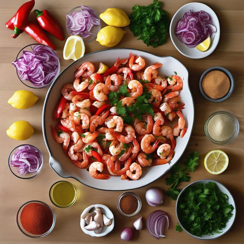Items needed to answer the question, How do I create zesty Cajun Shrimp Skewers. Items include:  Shrimp  Cajun seasoning  Garlic  Lemon juice  Olive oil  Bell peppers  Red onions  Parsley