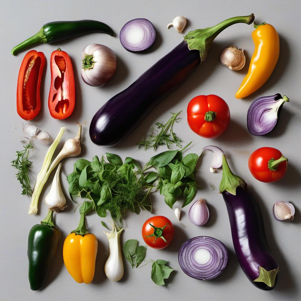 Items needed to answer the question, How do I make a magical French Ratatouille. Items include:  Eggplants  Zucchinis  Bell Peppers  Tomatoes  Onion  Garlic Cloves  Olive Oil  Salt  Pepper  Dried Thyme  Dried Basil  Culinary Magic