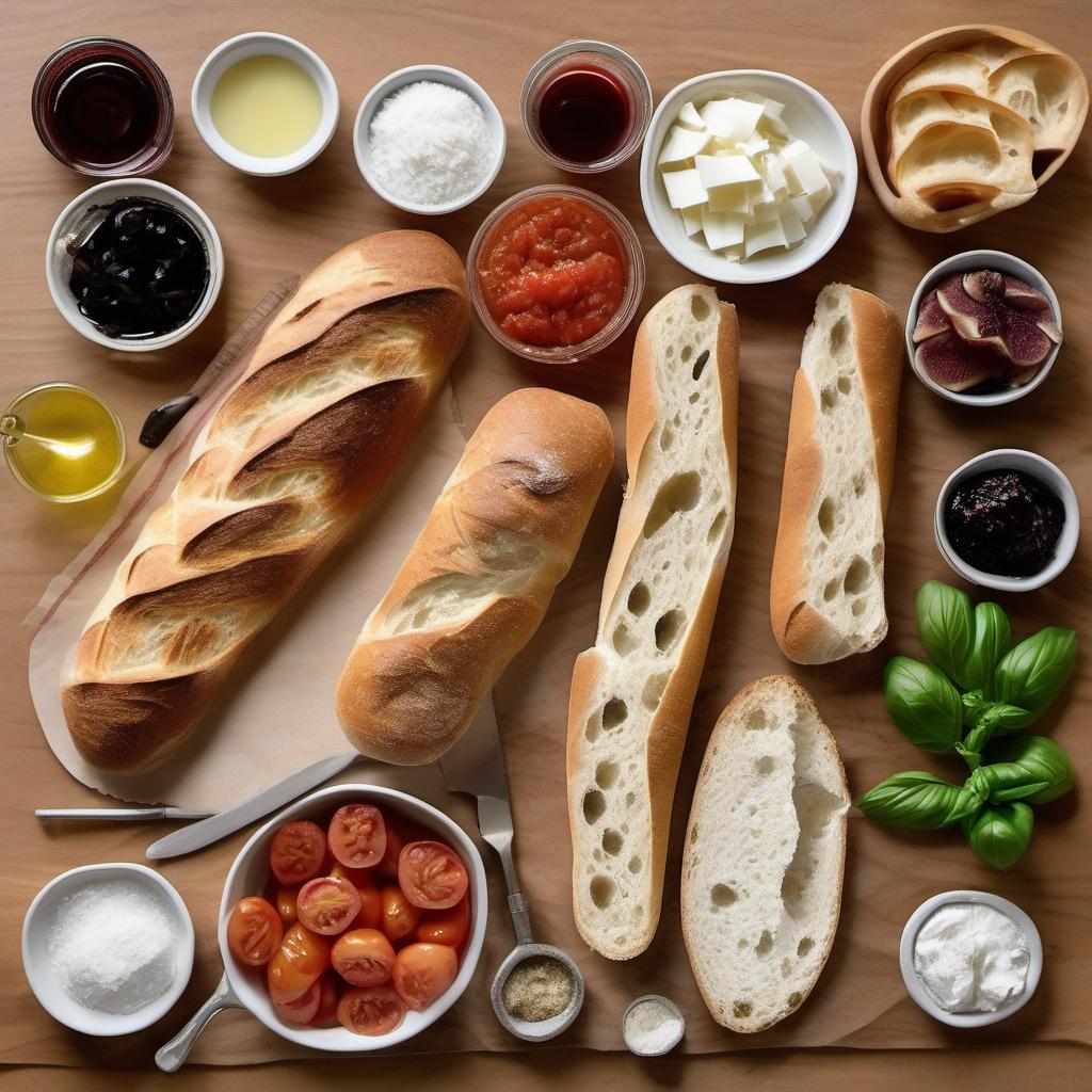 Items needed to answer the question, How do I host a bruschetta party. Items include:  Italian bread  Toppings  Garlic  Olive oil  Salt and pepper