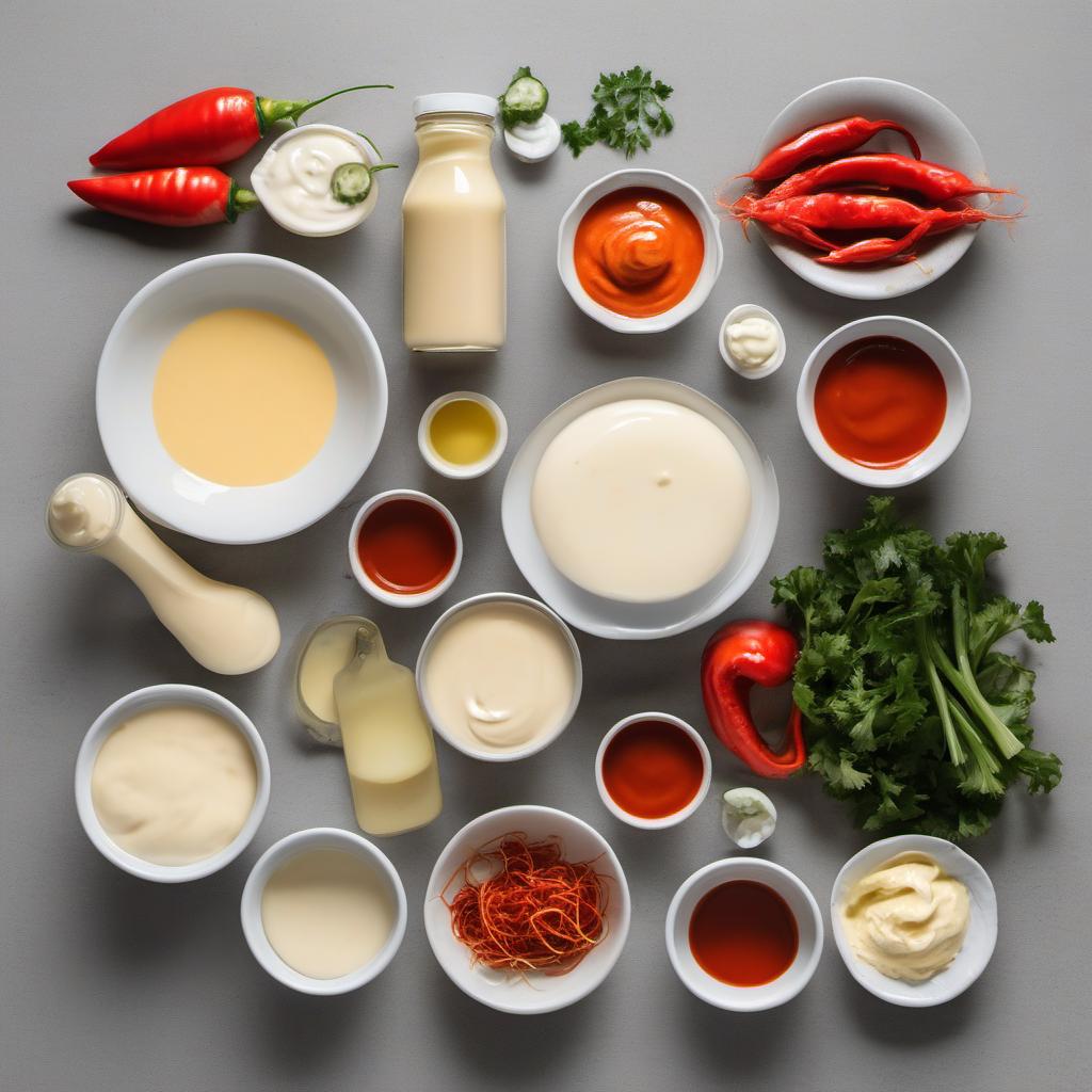 Items needed to answer the question, How do I create zesty sriracha mayonnaise. Items include:  Mayonnaise  Sriracha sauce