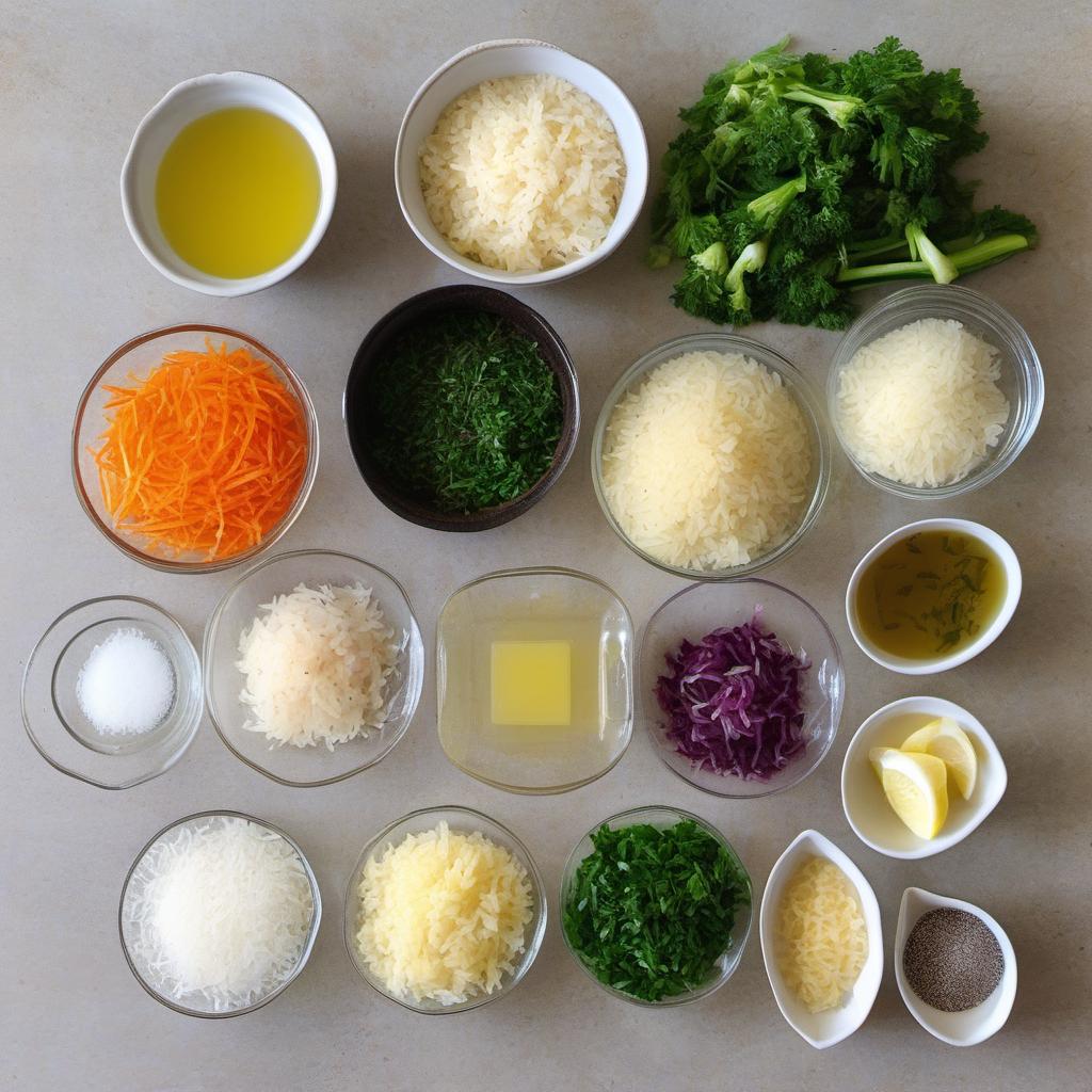 Items needed to answer the question, How do I whip up a delightful Lemon Parmesan Risotto. Items include:  Arborio rice  Vegetable broth  Onion  Garlic cloves  Lemon  Grated Parmesan cheese  Butter  Olive oil  Salt  Pepper