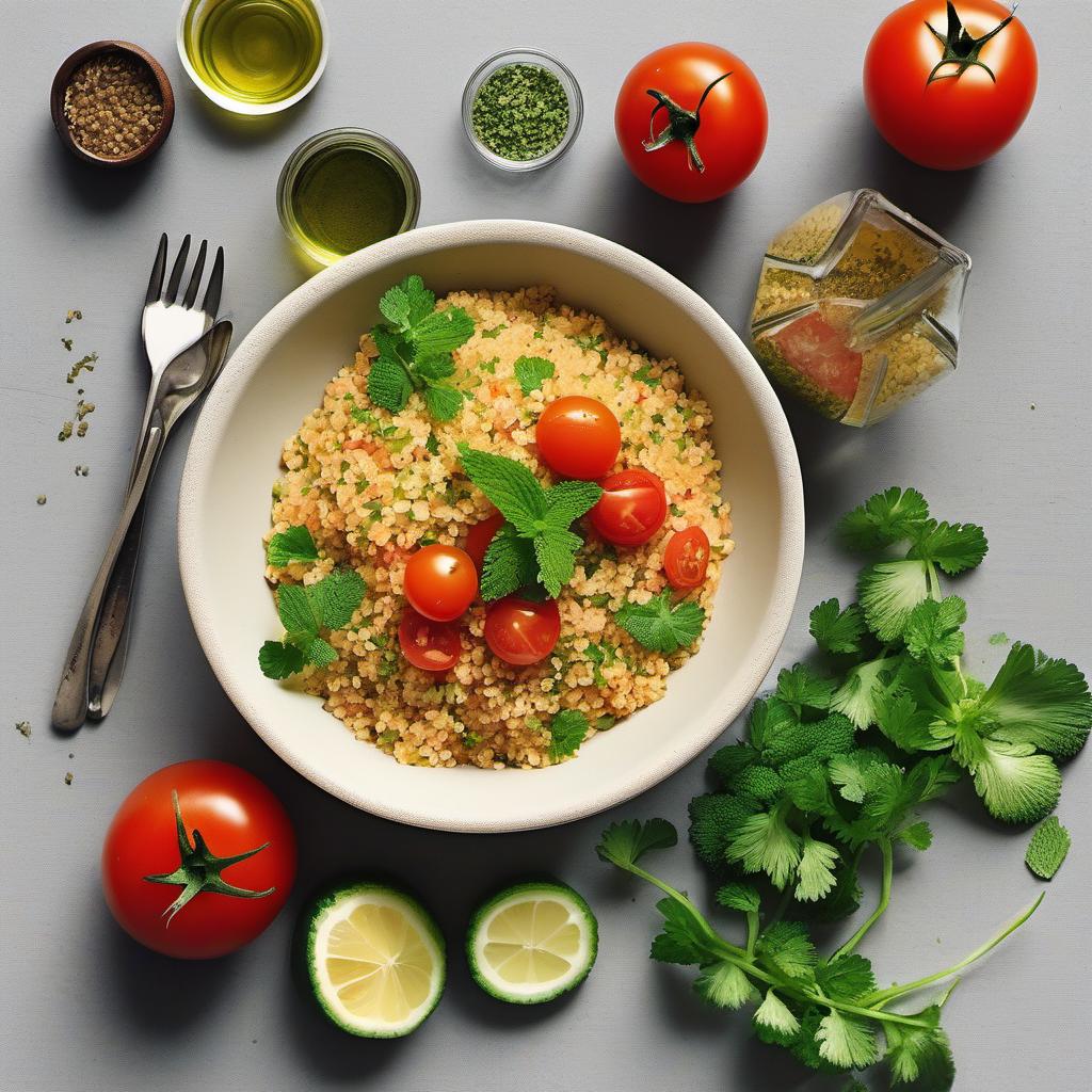 Items needed to answer the question, How do I make a refreshing tabouleh salad. Items include:  Bulgur wheat  Fresh parsley  Fresh mint  Ripe tomatoes  Small cucumber  Extra virgin olive oil  Lemon  Salt and pepper