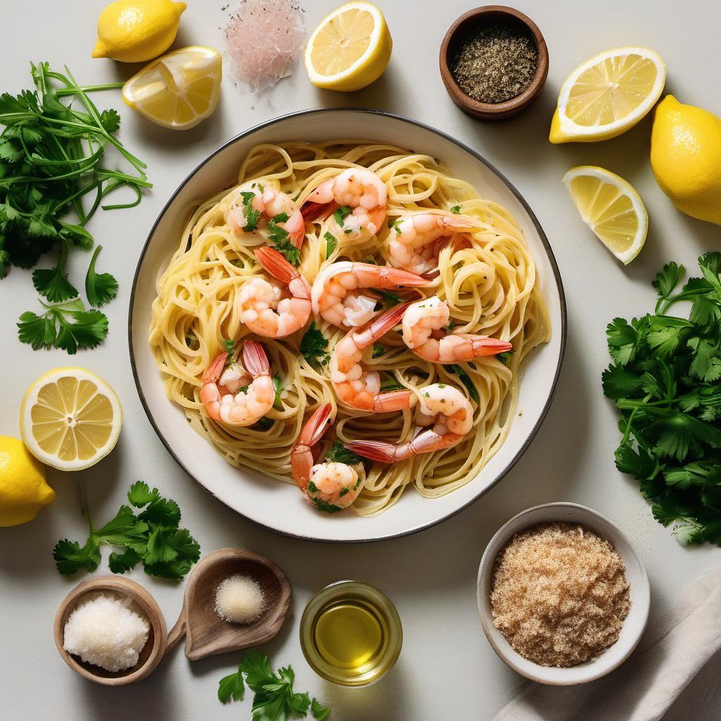 Items needed to answer the question, How do I make a quick and easy Shrimp Scampi with Linguine. Items include:  Shrimp  Linguine  Salt  Pepper  Butter  Garlic (minced)  White Wine  Lemon Juice  Fresh Parsley (chopped)