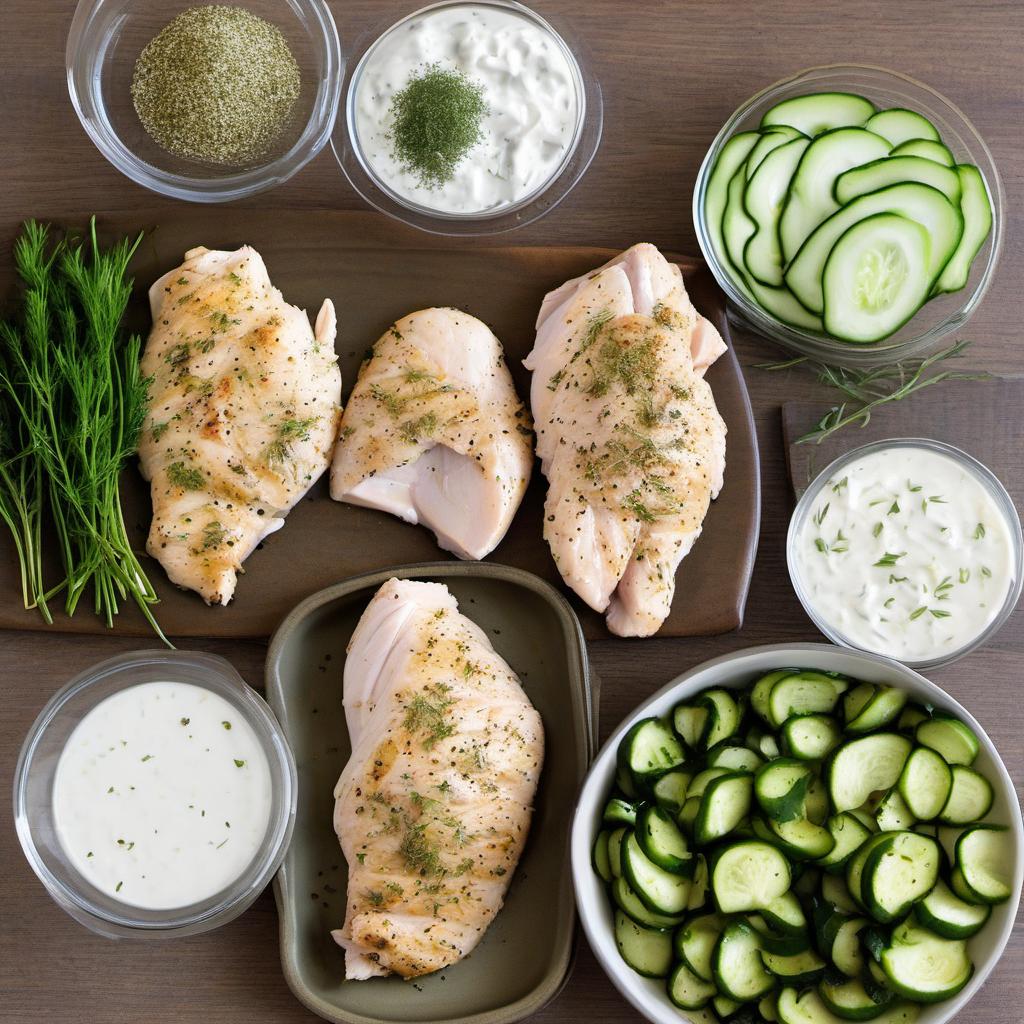 Items needed to answer the question, How do I make the juiciest Chicken Souvlaki ever. Items include:  Chicken breasts  Olive oil  Lemon juice  Garlic cloves  Dried oregano  Salt  Black pepper  Plain Greek yogurt  Cucumber  Fresh dill  Extra virgin olive oil  Pita bread  Tomatoes  Red onions  Feta cheese