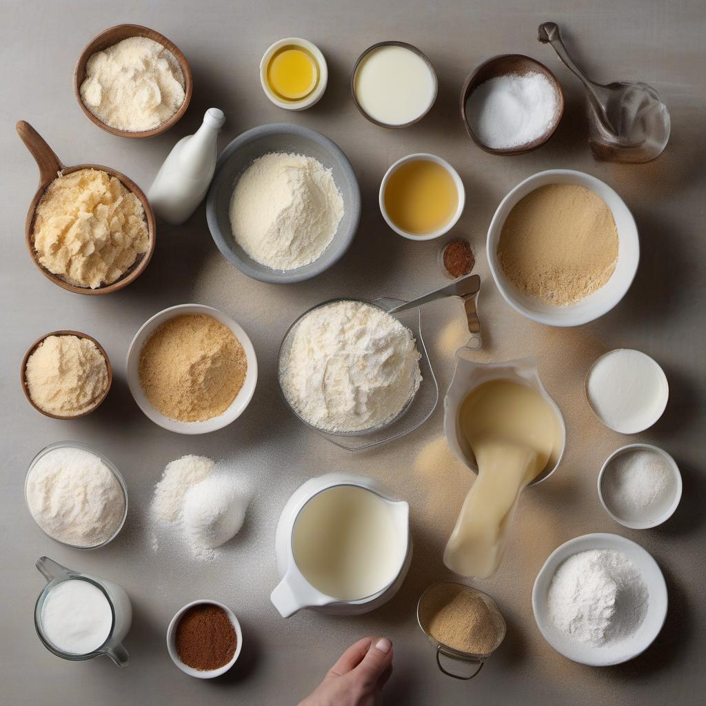 Items needed to answer the question, How Do I Make Perfectly Gooey Cinnamon Rolls. Items include:  all-purpose flour  granulated sugar  salt  instant yeast  milk  unsalted butter  melted butter  cinnamon sugar  powdered sugar  milk (for glaze)