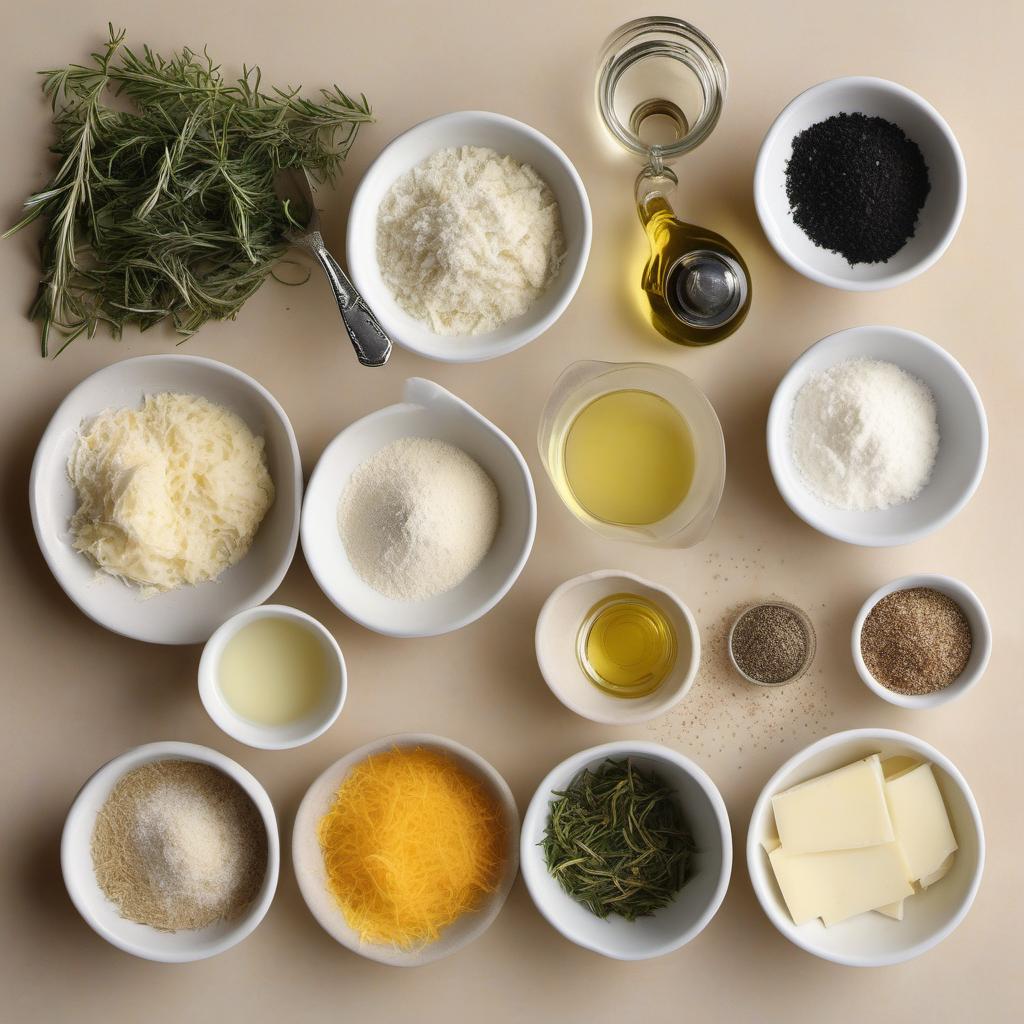 Items needed to answer the question, How do I bake Cheesy Focaccia Bread. Items include:  all-purpose flour  salt  sugar  olive oil  warm water  shredded mozzarella cheese  grated Parmesan cheese  dried herbs (rosemary or oregano)  salt and black pepper