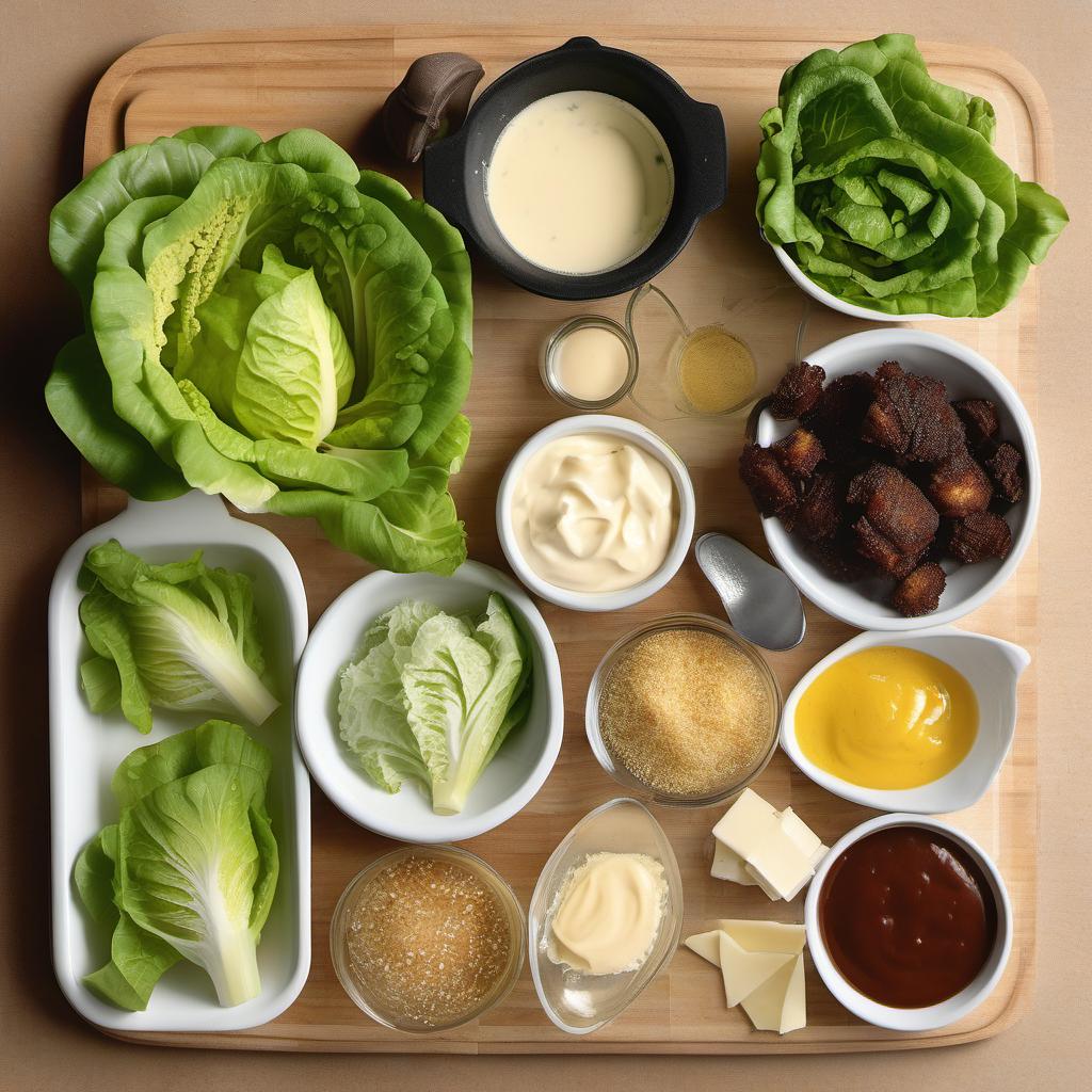 Items needed to answer the question, How do I make a tasty Caesar Salad. Items include:  Romaine Lettuce  Mayonnaise  Lemon Juice  Dijon Mustard  Garlic Cloves  Parmesan Cheese  Worcestershire Sauce  Salt and Pepper  Croutons
