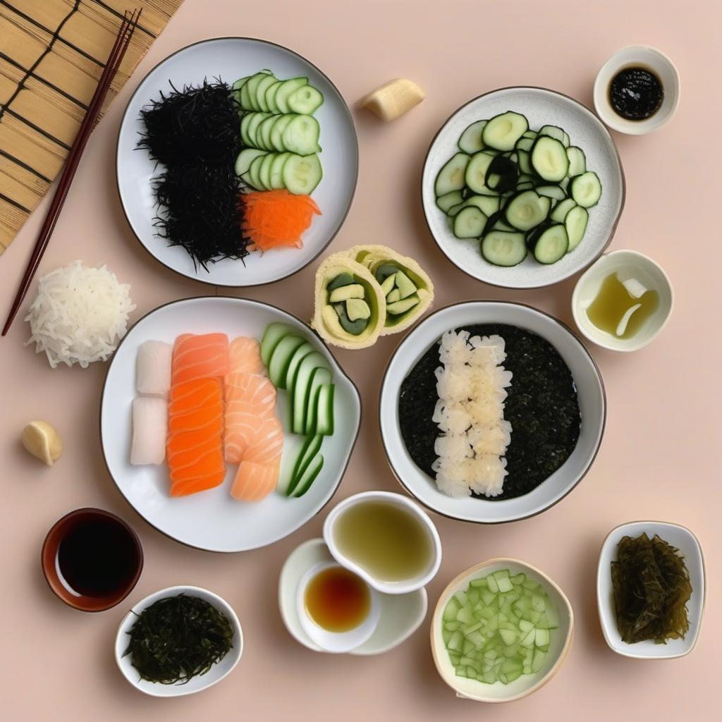 Items needed to answer the question, How do I make vegetarian sushi rolls. Items include:  sushi rice  nori (seaweed sheets)  fillings (avocado, cucumber, carrot, tofu)  soy sauce  wasabi  pickled ginger