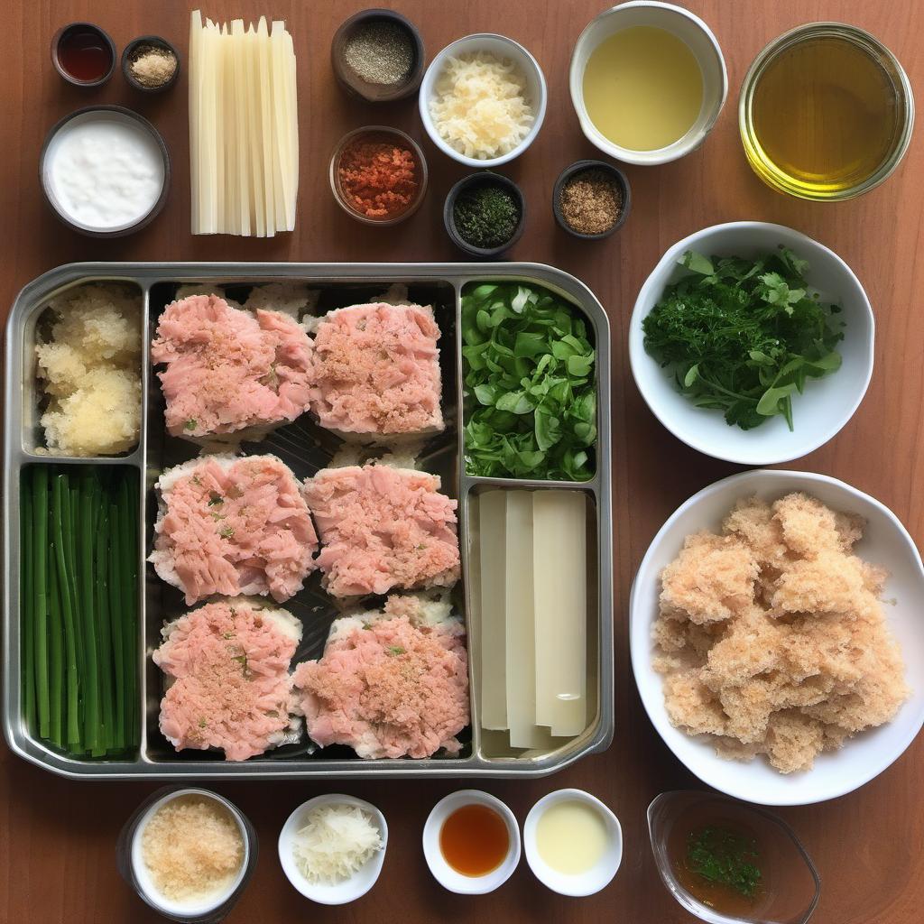 Items needed to answer the question, How do I upgrade my Tuna Casserole. Items include:  canned tuna  béchamel sauce  truffle oil  fresh herbs  panko breadcrumbs  grated Parmesan cheese  cayenne pepper  chopped parsley  microgreens