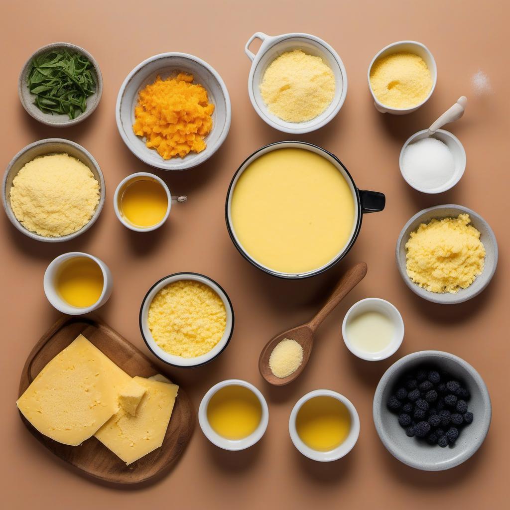 Items needed to answer the question, How do I make cheesy stuffed arepas. Items include:  Pre-cooked cornmeal  Warm water  Salt  Melting cheese of your choice