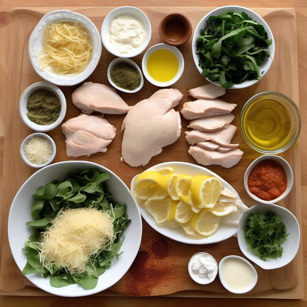 Items needed to answer the question, How do I make a Chicken Caesar Wrap with a twist. Items include:  Chicken Breasts  Olive Oil  Paprika  Salt  Pepper  Mayonnaise  Dijon Mustard  Garlic  Lemon  Worcestershire Sauce  Mixed Greens  Shredded Parmesan Cheese  Anchovy Fillets  Large Tortilla