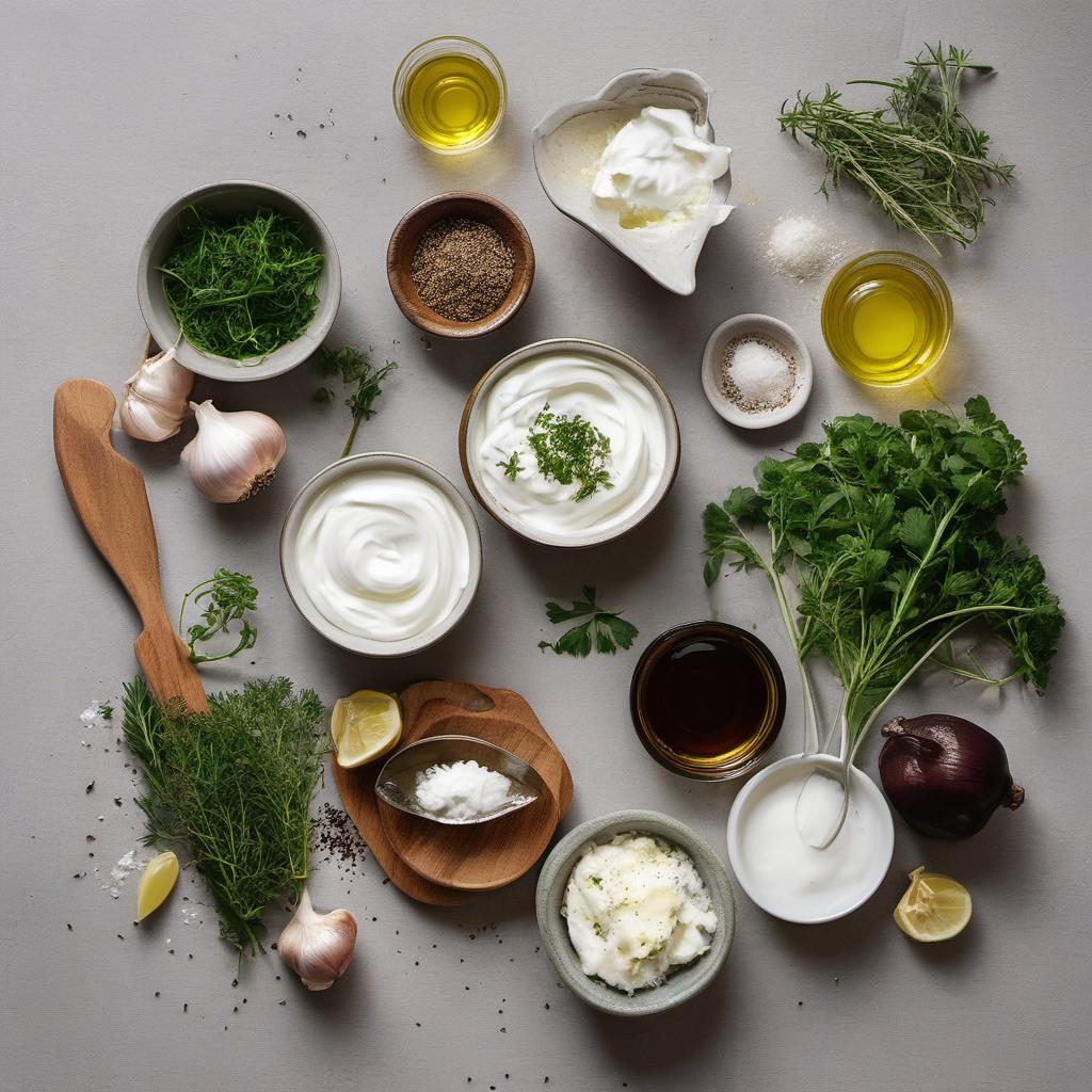 Items needed to answer the question, How do I create Labneh-stuffed mushrooms. Items include:  Labneh  Minced garlic  Chopped fresh herbs  Salt and pepper  Olive oil
