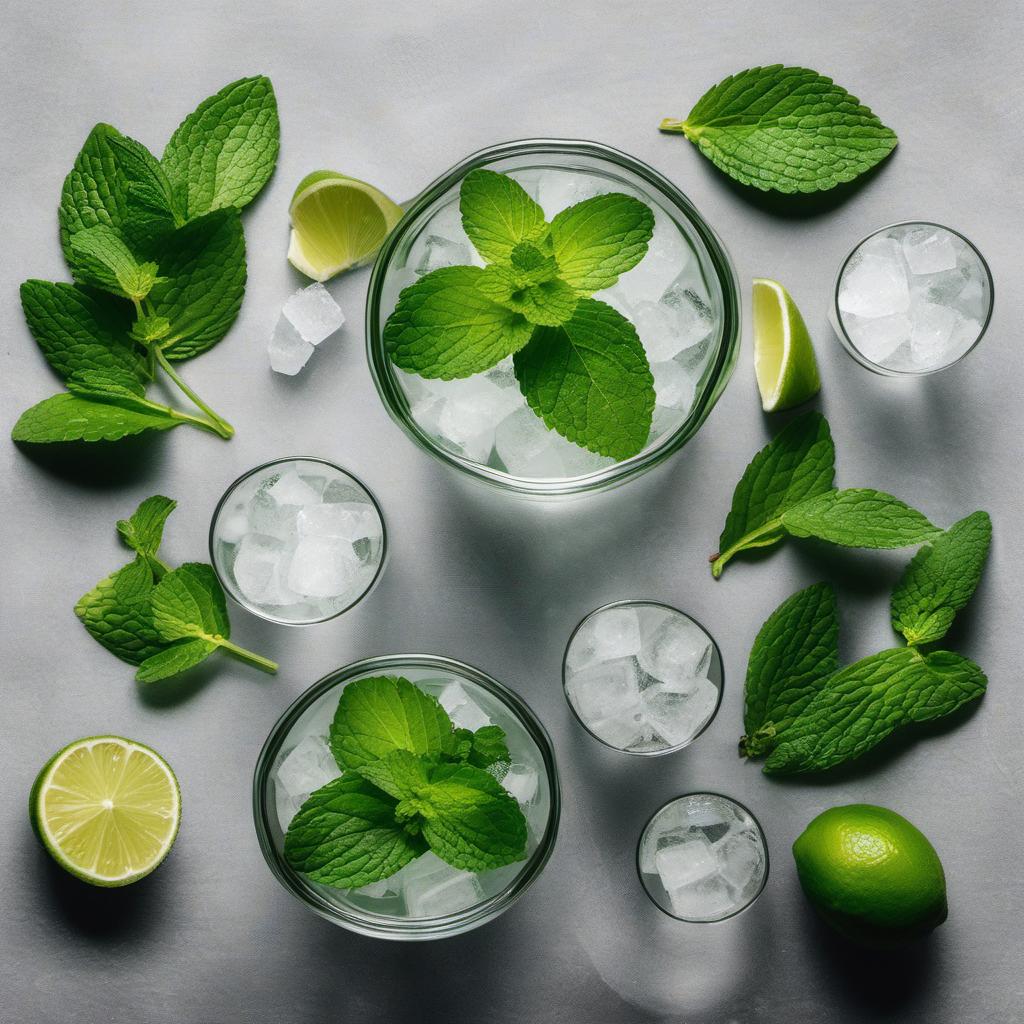 Items needed to answer the question, How do I make a refreshing Mint Mojito. Items include:  Fresh mint leaves  Lime  White rum  Sugar  Club soda  Crushed ice  Sprig of fresh mint
