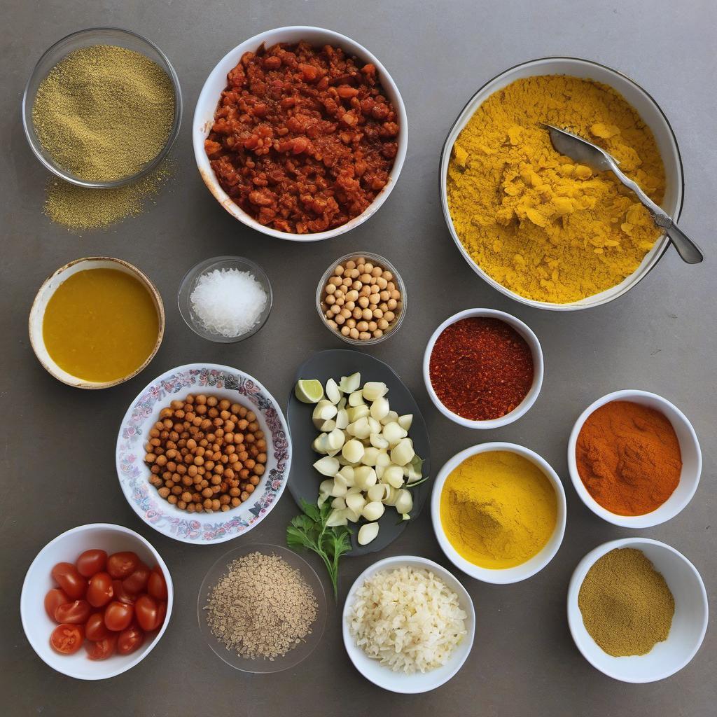 Items needed to answer the question, How do I make a Bunny Chow. Items include:  Cooking oil  Onion  Garlic cloves  Curry powder  Ground cumin  Ground coriander  Turmeric  Cayenne pepper  Diced tomatoes  Chickpeas  Vegetable broth  Carrot  Potato  Frozen peas  Salt  Pepper  Small round bread loaves