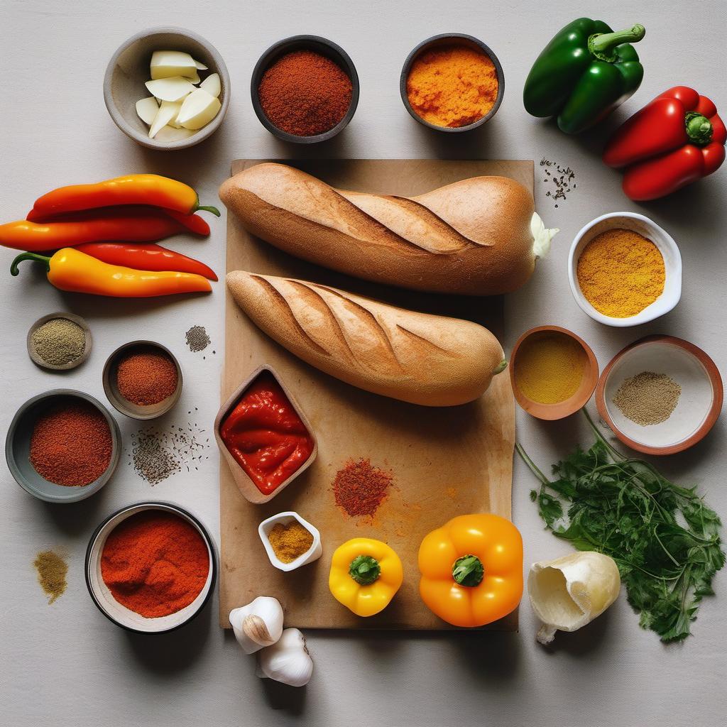 Items needed to answer the question, How do I create a vegetarian Bunny Chow. Items include:  Bell peppers  Carrots  Onions  Potatoes  Cumin seeds  Coriander powder  Turmeric  Chilli powder  Diced tomatoes  Tomato paste  Loaf of bread