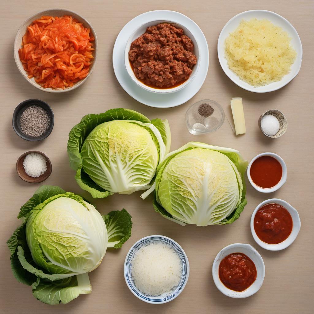 Items needed to answer the question, How do I create mouthwatering Stuffed Cabbage. Items include:  Cabbage  Ground beef  Cooked rice  Onion  Garlic  Paprika  Salt and pepper  Tomato sauce or marinara