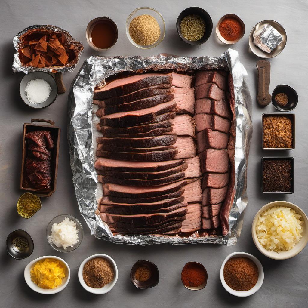 Items needed to answer the question, How do I smoke a Texas brisket. Items include:  Brisket  Dry Rub  Hardwood Chunks  Aluminum Foil