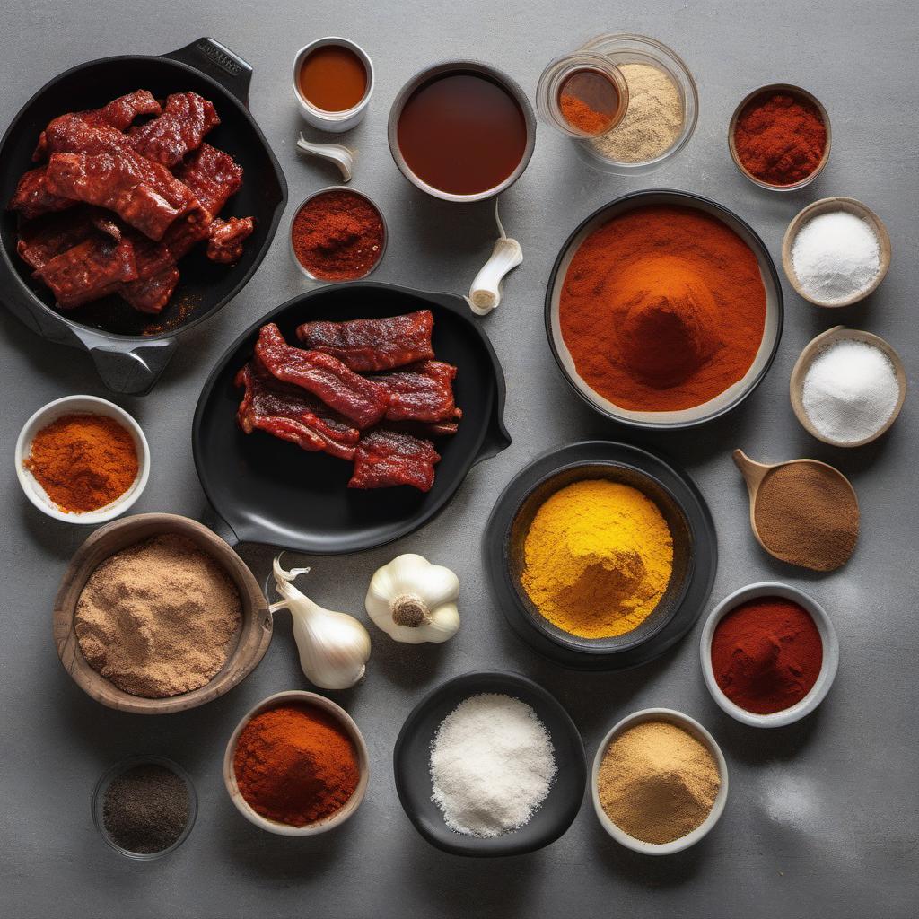 Items needed to answer the question, How do I take my taste buds on a flavorful journey with Memphis Ribs. Items include:  Paprika  Brown Sugar  Garlic Powder  Onion Powder  Chili Powder  Black Pepper  Salt  Cayenne Pepper  Rack of Baby Back or Spare Ribs  BBQ Sauce