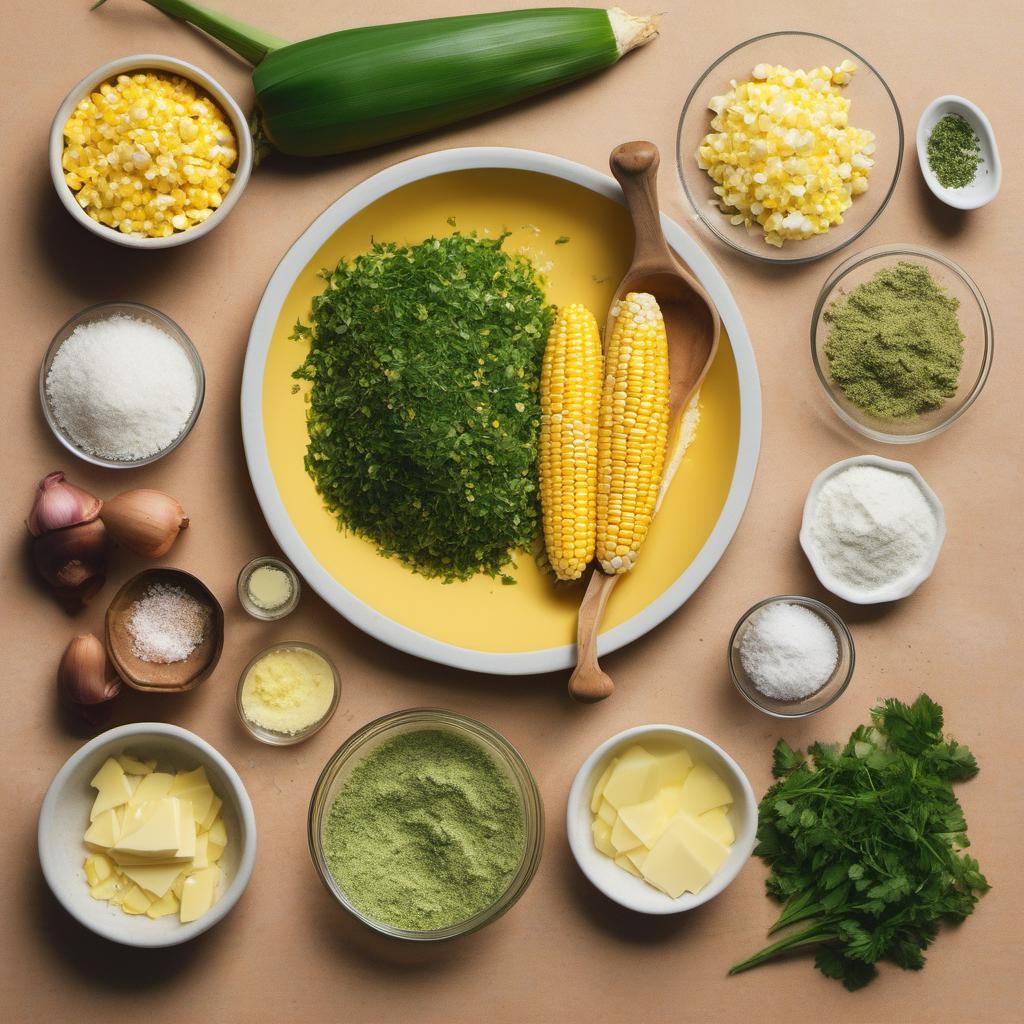 Items needed to answer the question, How do I make Grilled Corn with Herb Butter. Items include:  Corn  Butter  Herbs (e.g., parsley, basil, chives)  Garlic powder  Salt