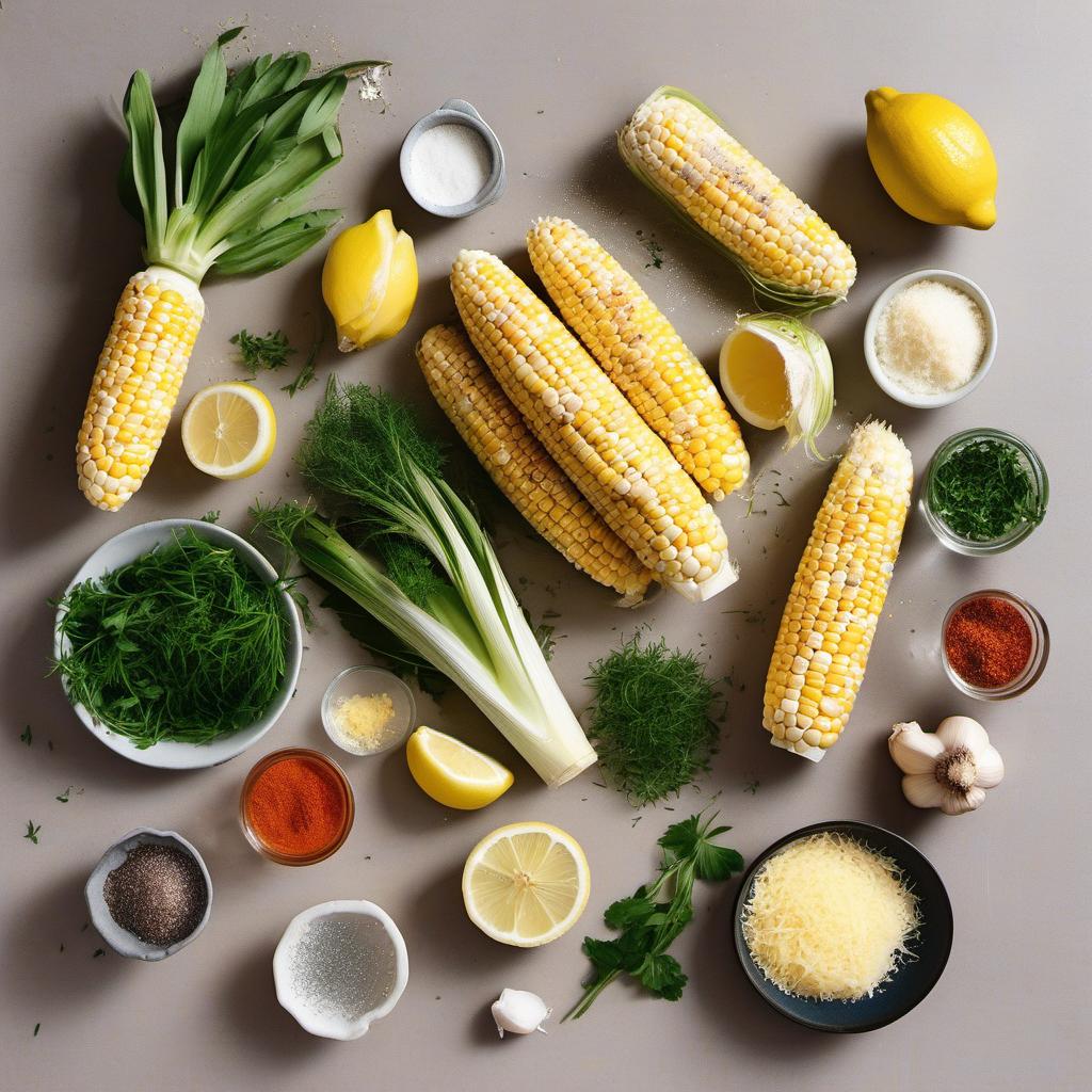 Items needed to answer the question, How do I jazz up Grilled Corn with Herb Butter. Items include:  Butter  Fresh herbs  Garlic clove  Lemon juice  Salt and pepper  Corn on the cob  Grated Parmesan cheese  Paprika