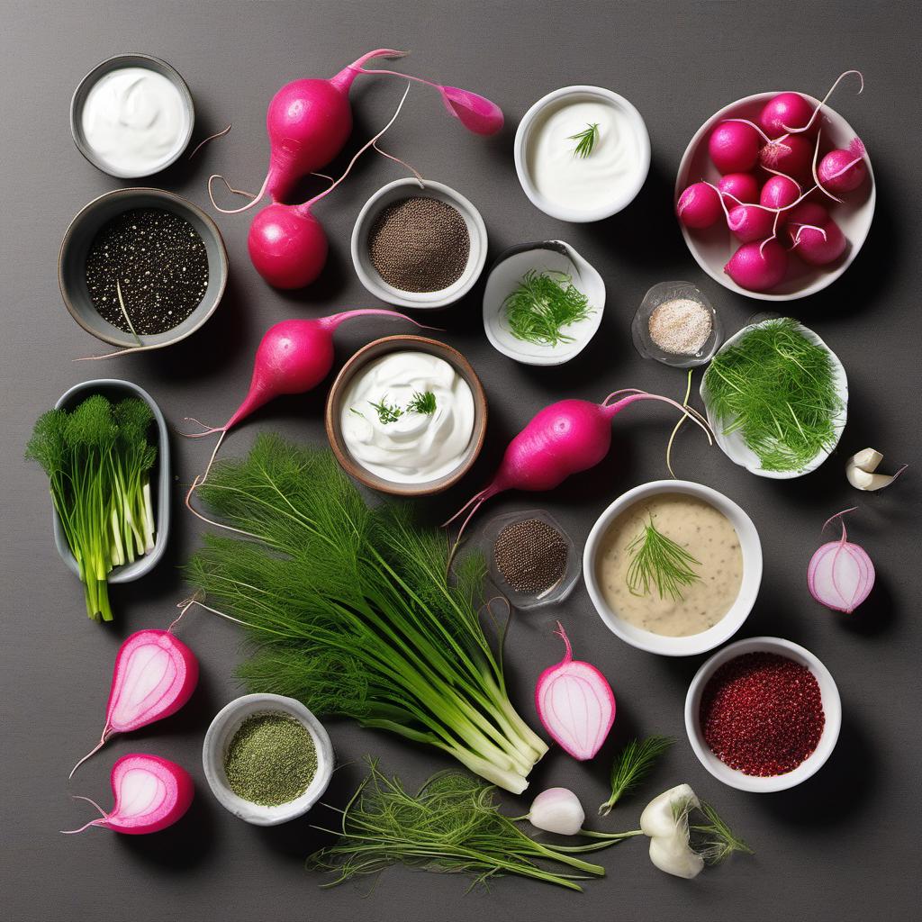 Items needed to answer the question, How do I serve Šaltibarščiai Lithuanian Cold Beet Soup in style. Items include:  Šaltibarščiai  sour cream  fresh dill or chives  radish  freshly ground black pepper