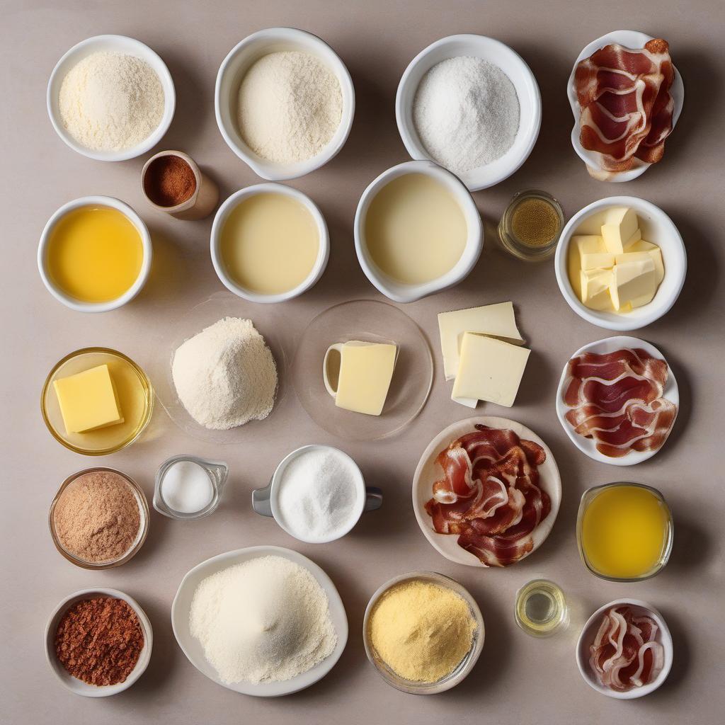 Items needed to answer the question, How do I make Piragi - Latvian Bacon and Onion Stuffed Rolls. Items include:  Flour  Salt  Sugar  Butter  Active Dry Yeast  Water  Onion  Bacon