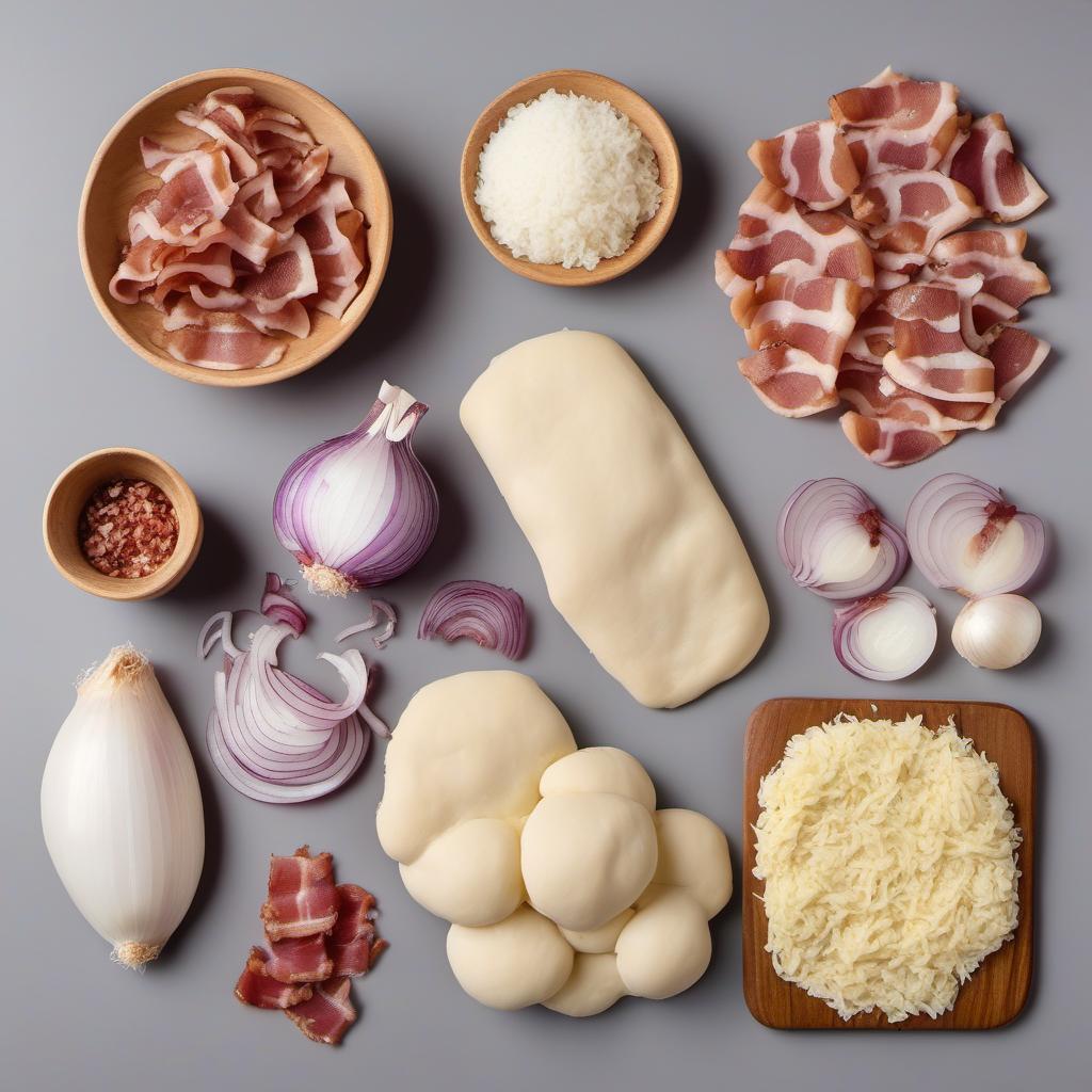 Items needed to answer the question, How do I twist Piragi - Latvian Bacon and Onion Stuffed Rolls. Items include:  Dough  Bacon  Onion