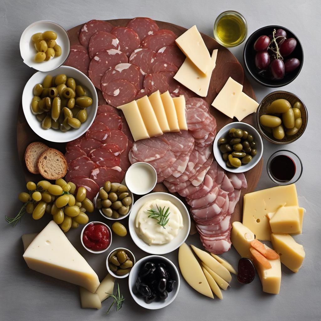Items needed to answer the question, How do I create a Raclette Charcuterie Board. Items include:  Charcuterie Assortment  Raclette Cheese  Crusty Bread  Pickles and Olives  Roasted Vegetables