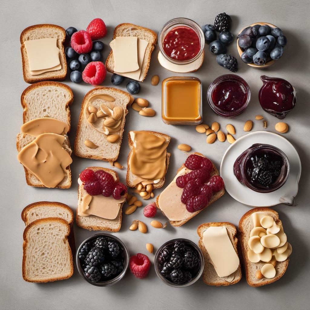 Items needed to answer the question, How do I make a gourmet Peanut Butter  Jelly Sandwich. Items include:  Bread  Peanut Butter or Alternative Spread  Jam or Fruit Spread  Fresh Berries