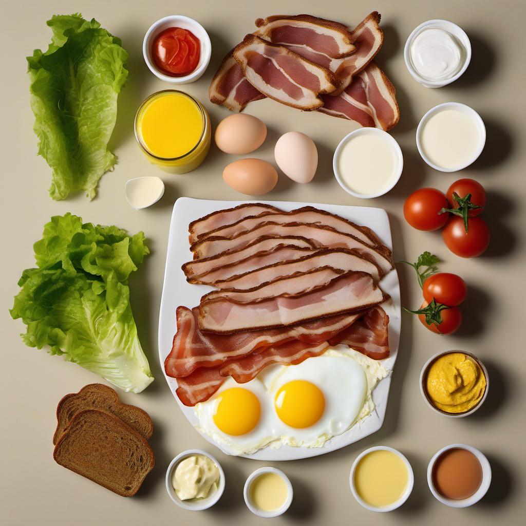 Items needed to answer the question, How do I make an Egg Salad BLT Sandwich. Items include:  Pepper  Eggs  Mayonnaise  Mustard  Salt  Bacon  Bread  Lettuce  Tomato