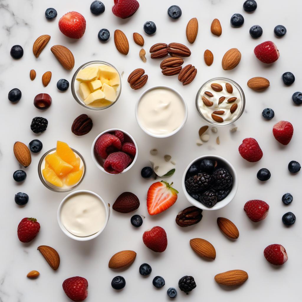 Items needed to answer the question, How do I make creamy yogurt popsicles with a twist. Items include:  creamy yogurt  sweetener of your choice  pinch of salt  favorite fruits, nuts, or chocolate chips