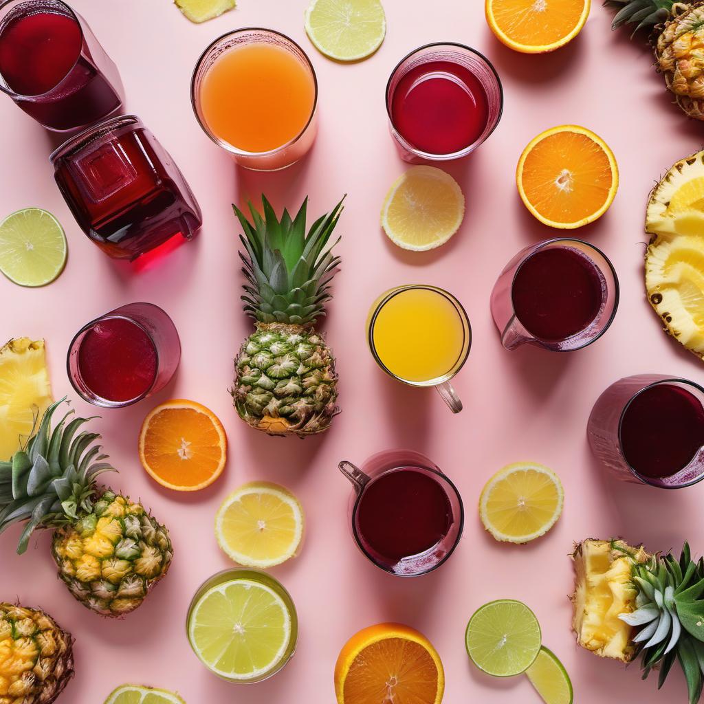 Items needed to answer the question, How do I create a unique twist on classic Fruit Punch. Items include:  pineapple juice  cranberry juice  orange juice  lemon-lime soda  grenadine  ice cubes